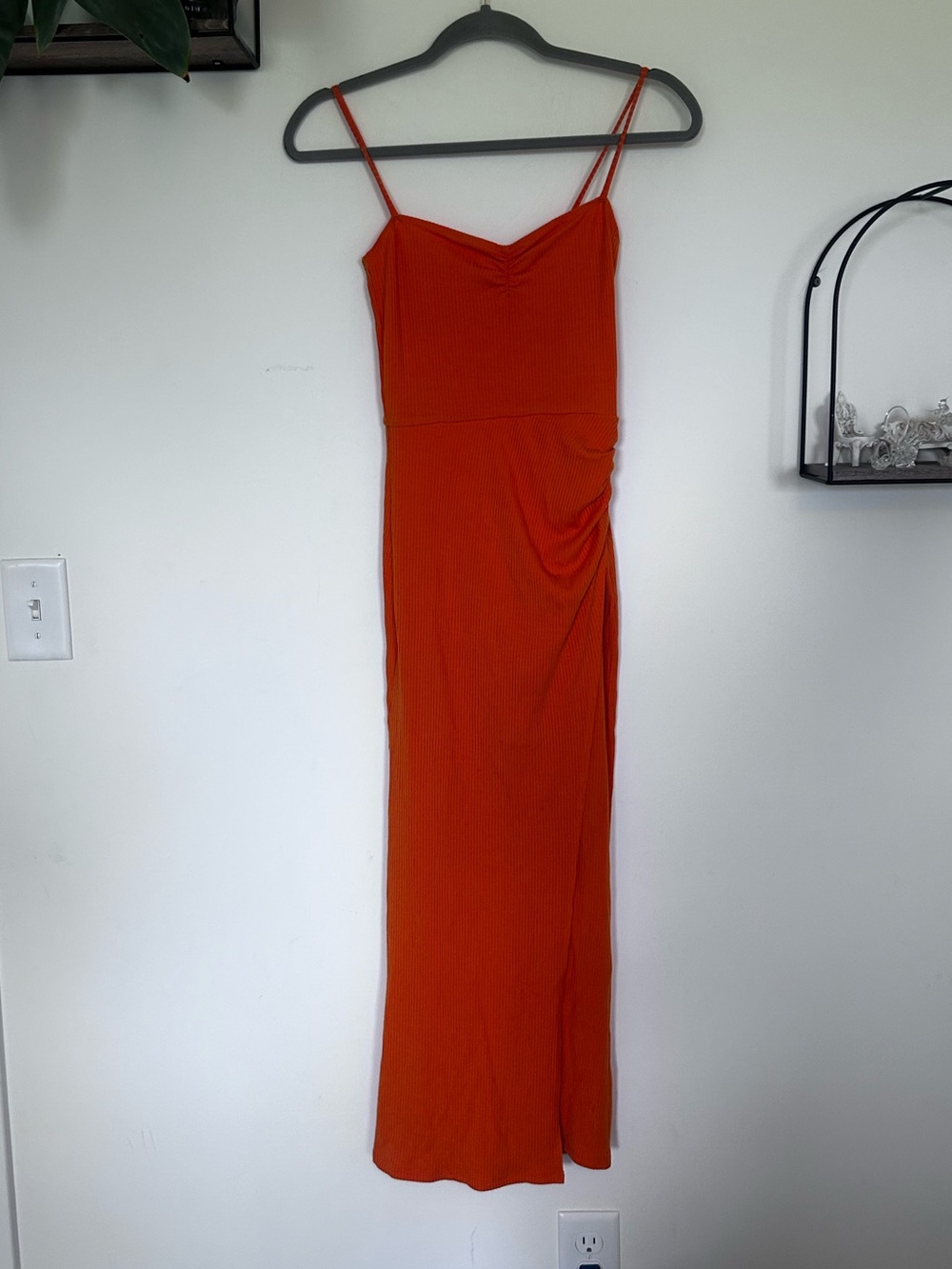 Reformation Formosa Orange Ribbed Bodycon Midi Dress w/ Slit Size XS